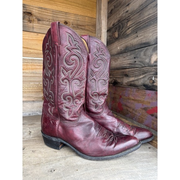 Vintage JUSTIN Men's Burgundy Leather Cowboy Western Boots Size 11 D
